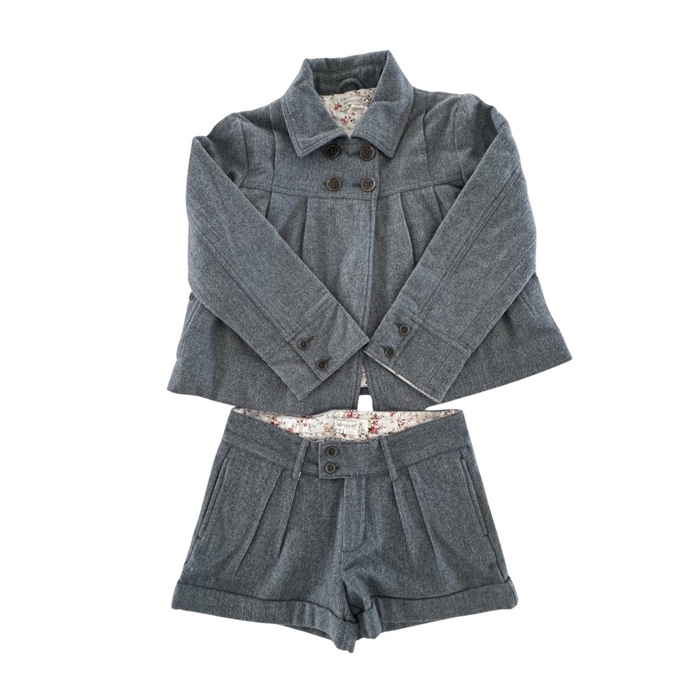 Little Paul & Joe Girls 12 Blue Herringbone Wool Blend Jacket Shorts Set Floral